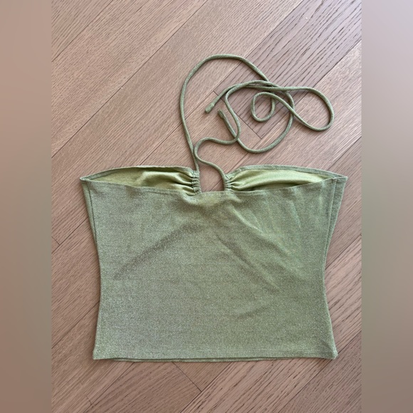 Reformation Anders Metallic Stretch Jersey Halterneck Top in Green NWOT | XL - Picture 5 of 7